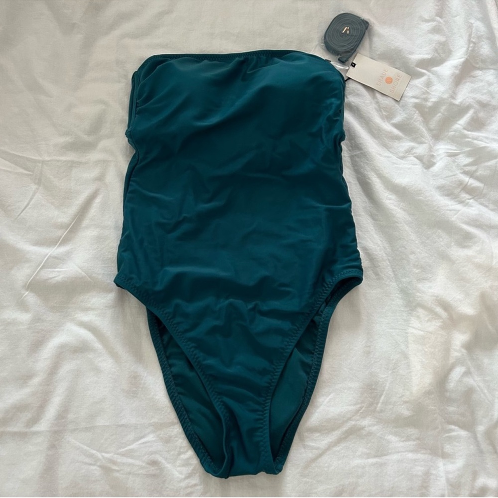 Shade & Shore Strapless One-Piece Swimsuit in Teal Size S